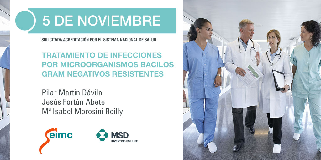 Desde #MSDEspaña queremos seguir acompañando a los profesionales sanitarios en su formación. No te pierdas la sesión de hoy, 5 de noviembre del 2020 de Tratamiento de Infecciónes por bacilos gram negativos resistentes. <a href="/infecciosasryc/">Enfermedades Infecciosas RyC - @infecciosasryc.bsk</a> 🔔 Acceda aquí: bddy.me/38bNYOH