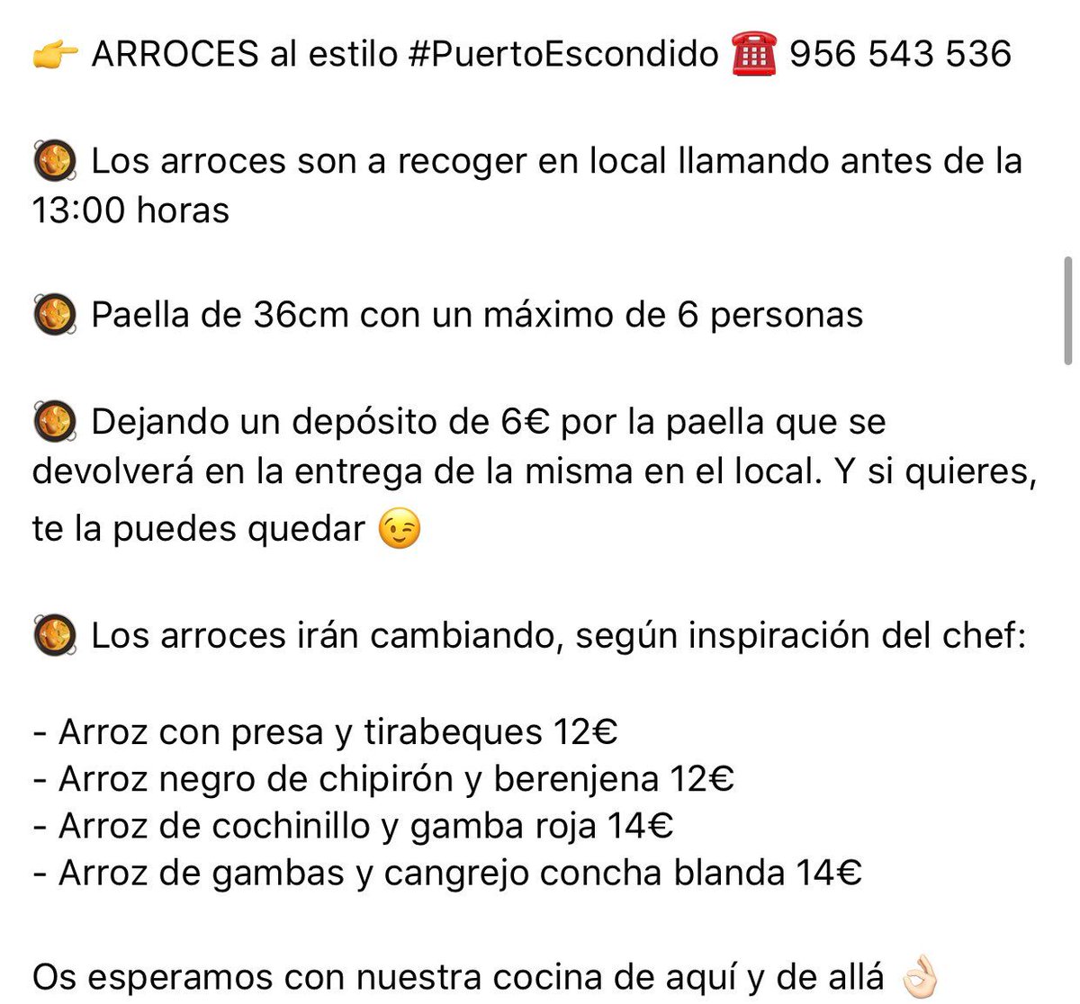 🥘 ARROCES al estilo #PuertoEscondido ☎️ 956 543 536 👉 Los arroces son a recoger en local llamando antes de la 13:00 horas

Cocina de aquí y de allá 👌🏻  buff.ly/2UxiwzW 

#RestaurantePuertoEscondido #restaurante #foodlover #PuertoEscondido #takeaway #elpuer