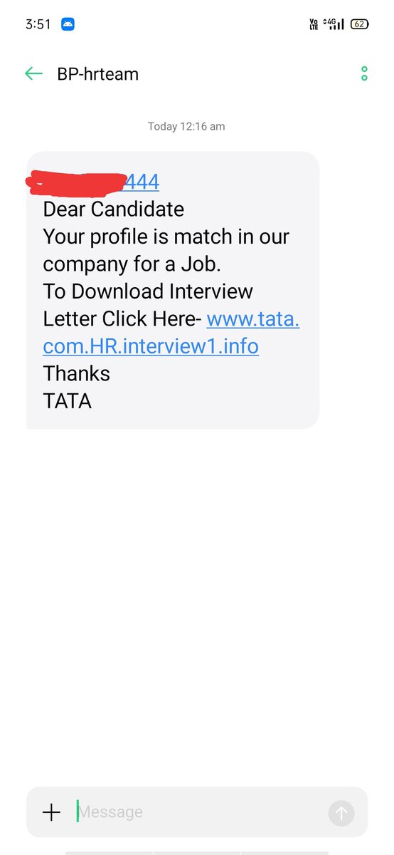 manalijain25's tweet photo. I have received this message 
is this offer letter is from tata group of companies??? @TataCompanies @RNTata2000 https://t.co/qUCyvCjnTQ