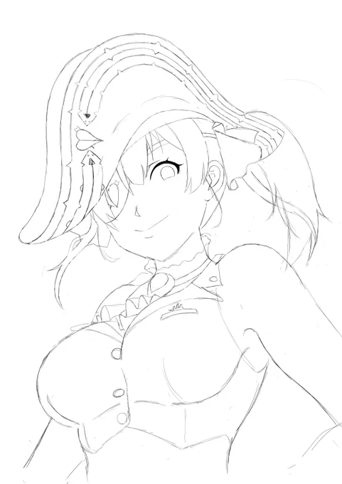 こないだ勢いで描いたマリン船長の修正。
きっと明日にはまた描き直すんだろうな… 
#マリンのお宝 
