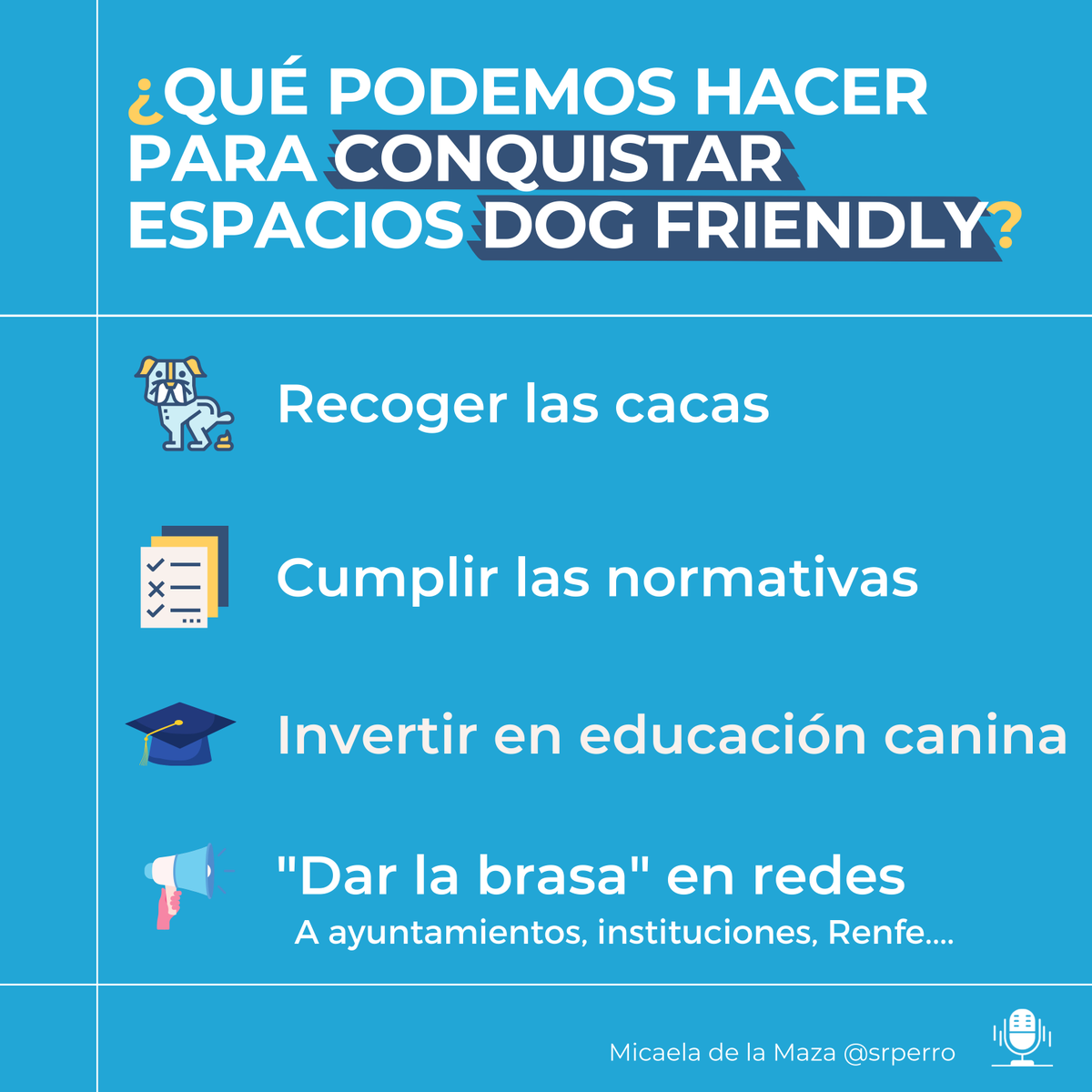 turismocan's tweet photo. ¿Qué podemos hacer para conquistar nuevos espacios #dogfriendly? Micaela de @srperro nos comentó estas 4 acciones que todos y cada uno de nosotros/as podemos hacer para favorecer que los #perros sean bienvenidos.
Entrevista completa en https://t.co/cIozE9LeUM https://t.co/utQbEqp6lB