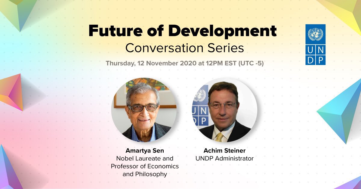 To understand the megatrends that will define the world tomorrow, <a href="/ASteiner/">Achim Steiner</a> is hosting 🎙 conversations with the world’s leading #GlobalDev thinkers on the #FutureofDevelopment. #NobelPrize Laureate Amartya Sen will be our 1st guest on 12 Nov! See more: bit.ly/34X1TWQ