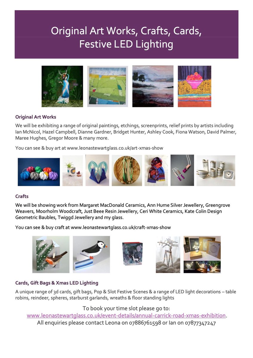 LeonasGlass's tweet photo. Our Annual Carrick Road Xmas Show will hopefully be allowed to welcome you in depending on tier level, but all the artworks and crafts will be available to see and buy on our online shop. https://t.co/Q3dRyJqhzM &amp; https://t.co/pSNLiUDLZ1 @natasharadical @palebackwriter https://t.co/8i25tOVW2m