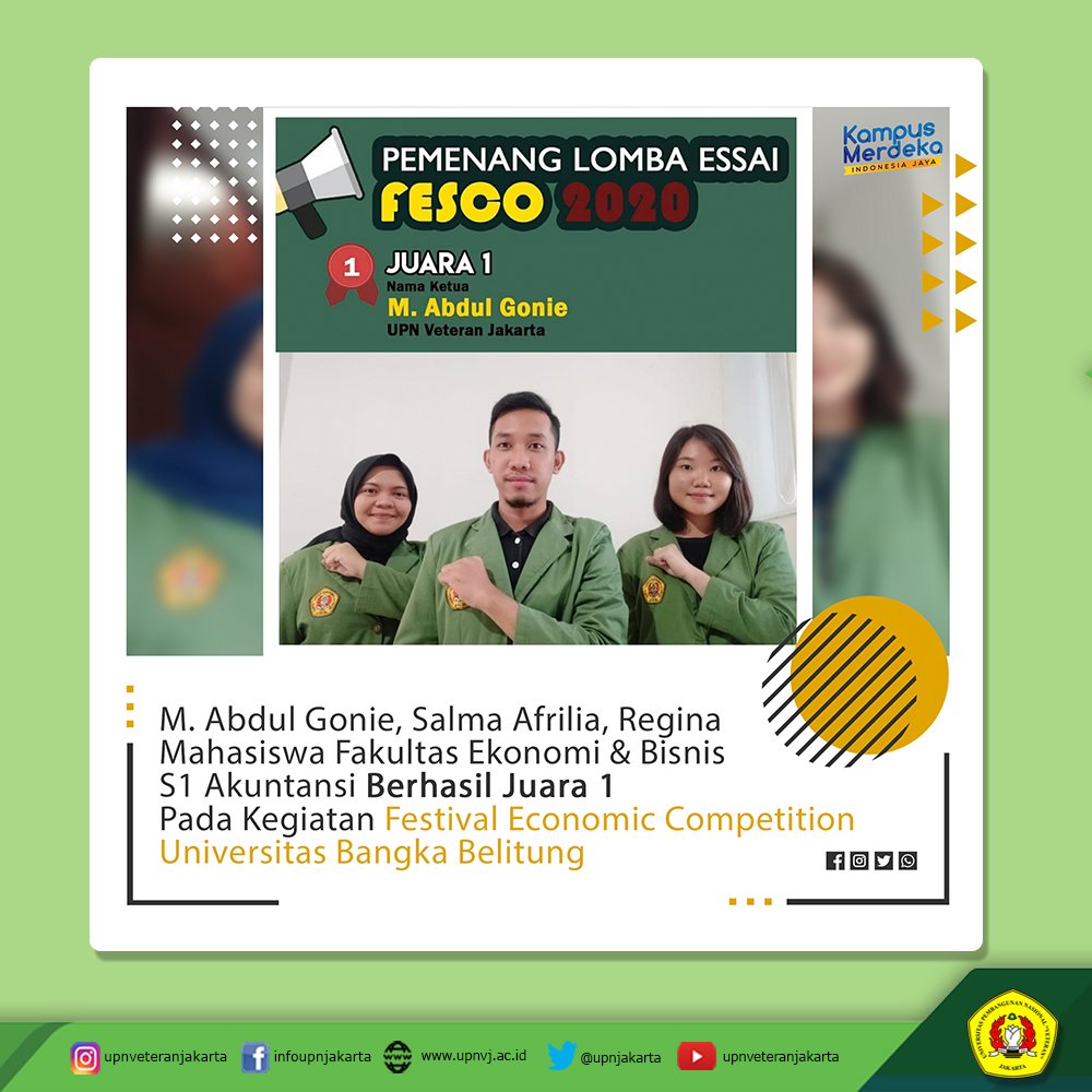 upnjakarta's tweet photo. Prestasi kelihatan terkait dengan tindakan. Orang-orang yang sukses terus berupaya. Mereka melakukan kesalahan, tetapi mereka tidak menyerah. - Conrad Hilton
.
#mahasisprestasi #mapres #upnvj #kampusmerdeka https://t.co/4am3tjlwIh