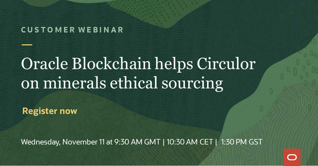thijsvink's tweet photo. Using #blockchain technology from @Circulor1 and @Oracle, manufacturers can have full insight into their vehicle parts #supplychain to offer safety to drivers, miners, and the environment. Join this webinar to learn how to make supply chain sustainable. https://t.co/Nsev6C5jcv https://t.co/EmnFmeAvGt