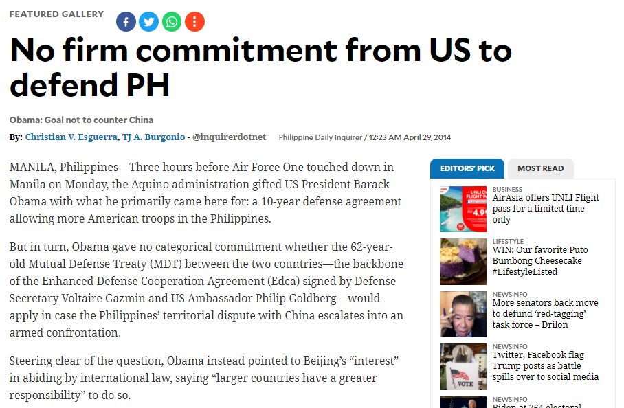 Pero nang nanghihimasok ang China at umapela ang mga pinoy na depensahan tayo ng U.S. ang sabi niya ay di niya to magagawa. Sa dulo, pareho silang Imperyalista na ineexploit ang mga kolonya tulad ng Pilipinas para sa kita at kapangyarihan. [15/n]