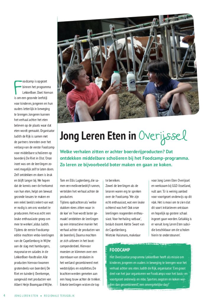LAvonturen's tweet photo. Trots dat #Foodcamp als inspiratie-voorbeeld opgenomen is in het magazine  dat ter ere van het 4-jarig bestaan van #JongLerenEten is uitgebracht. #gezondeleefstijl #scholen #po #vo #mbo #weetwatjeeet #eetlokaal https://t.co/StZx8Q4TOO https://t.co/RUiCiRThN1