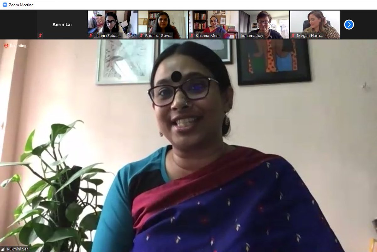 TFTLproject's tweet photo. "doing feminism is always more important than being a feminist" Prof Rukmini Sen, one of the editors in dialogue with Prof Fiona Mackay, who asked - what does it mean to do feminism in the academy? - at our virtual book launch 
@RStweet18 @UoE_genderED @genderpol @ZubaanBooks https://t.co/dyQf2nVqI6