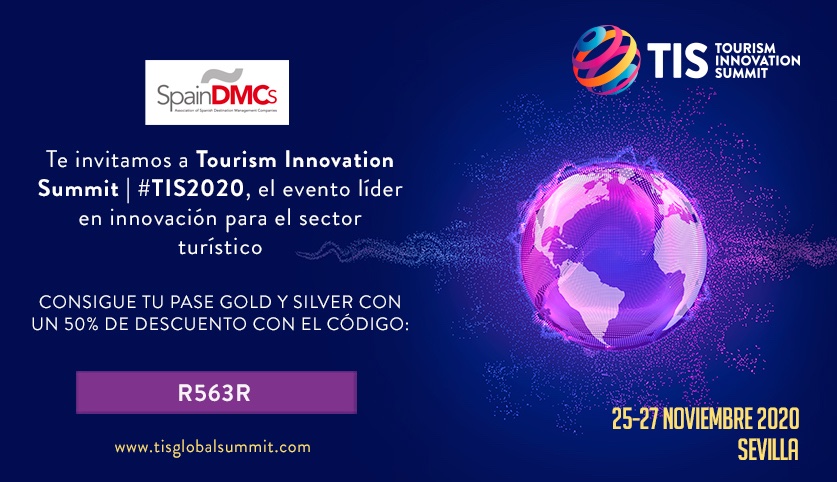 Como seguidor de SpainDMCs, que es Supporting Partner de <a href="/tissevilla/">Tourism Innovation Summit</a>, te ofrecemos un 50% de descuento en tu pase Silver o Gold para el gran evento de innovación para el sector turístico #TIS2020

tisglobalsummit.com/visit/tickets-…