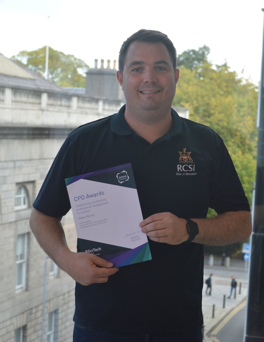 Science_Council's tweet photo. It's our annual #CPDAwards week this week! Firstly, congratulations to RSciTech Commendation Adam Roche, Senior clinical skills &amp; simulation technician at @RCSI_Irl. Hear Adam's Top Tips for CPD here: https://t.co/LY5xKyoJFm @ASPiHUK https://t.co/KRyY016QqO