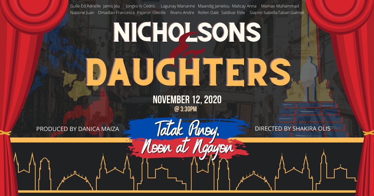 12NicholsonA's tweet photo. Hello mga Higala!!

You are all invited to a show that will lift your curiosity in the various cultures featuring musical and artistic performances and comedy skits from Nicholsons and Daughters found all over the Philippines!

#12NicholsonA
#English103 https://t.co/k5Y6Of86lQ