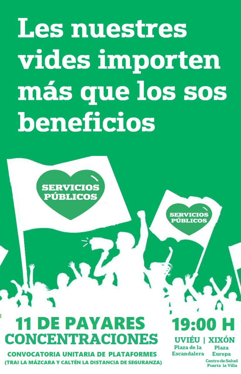 choque_plan's tweet photo. Una veintena de ciudades se movilizan el sábado #7N en defensa de los servicios públicos. La sanidá pública colapsada pide más medios y personal. Urge movilizarse por lo público. Aquí será el miércoles. Nuestras vidas importan más que sus beneficios. #7NPlanDeChoqueSocial https://t.co/xMqUZDsEgO