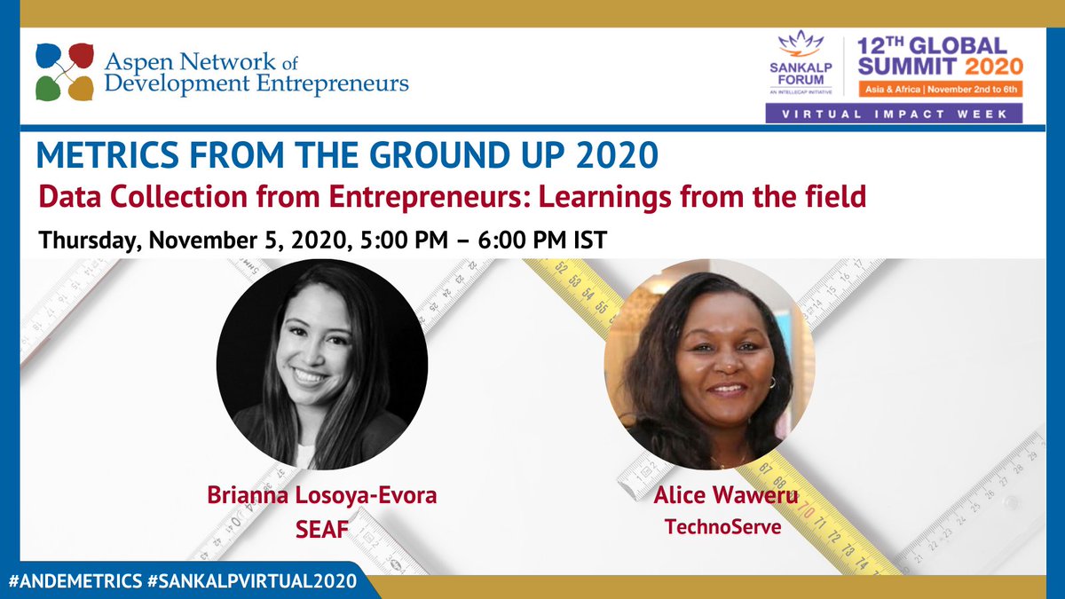 ANDEsouthasia's tweet photo. Join us as @SEAFGlobal & @TechnoServe an insightful session on how these two orgs have adapted to #COVID19, specifically in gathering #data from entrepreneurs, and how stakeholders can overcome challenges in data collection at #ANDEMetrics at #SankalpVirtual2020 #unpackingimpact https://t.co/UZMETt0Gsn