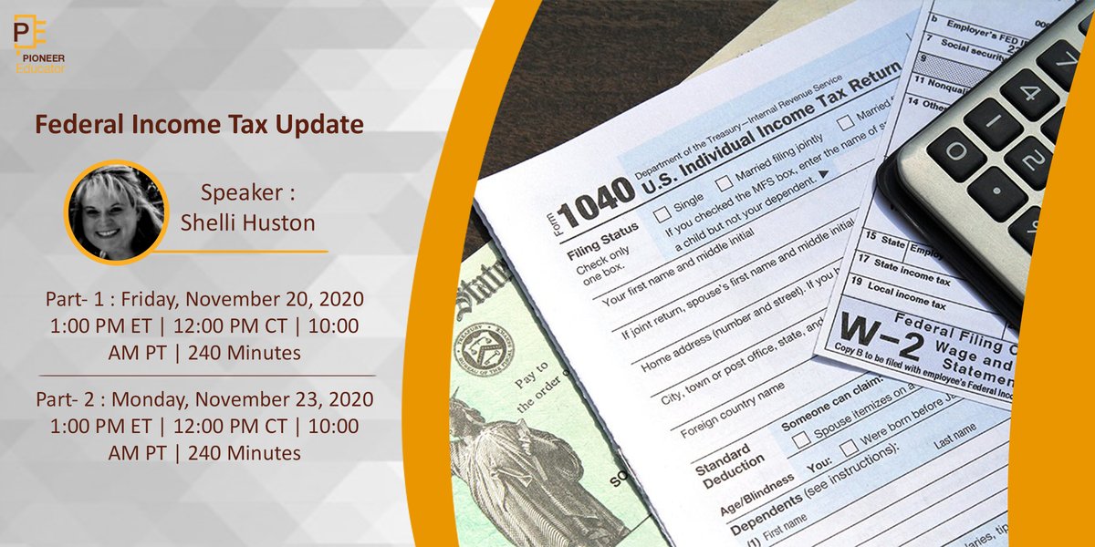 Pioneereducator's tweet photo. #Banking @ShelliHuston #federal #income #Tax #update #pioneereducator
Join Now :- "Federal Income Tax Update"
Part- 1 : November 20, 2020 
|Part- 2 : November 23, 2020
| 1:00 PM ET | 12:00 PM CT | 10:00 AM PT | 240 Minutes
𝐑𝐞𝐠𝐢𝐬𝐭𝐞𝐫 𝐍𝐨𝐰 :- https://t.co/Q47dfwQ1yC https://t.co/d8bGNgEIl5