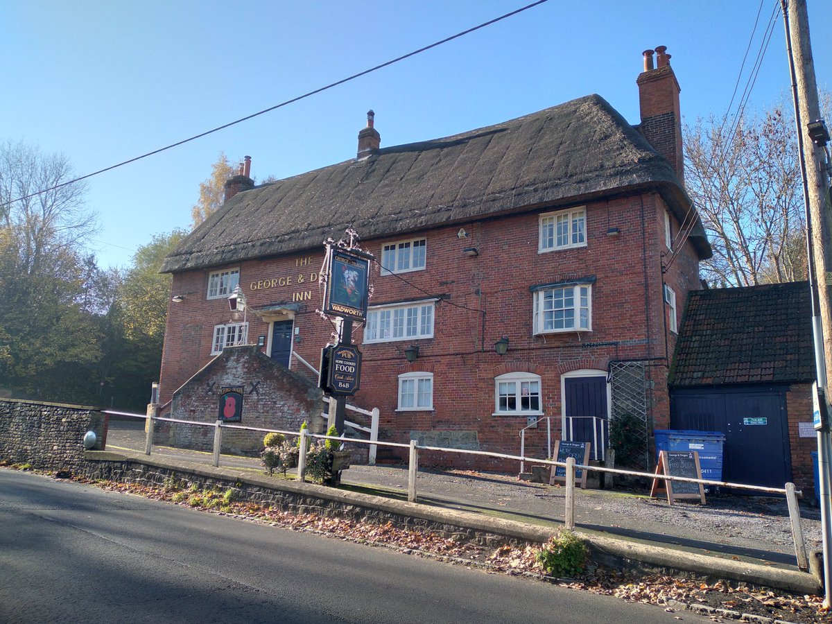Potterne glistens in ice-blue skies, the A360 is relatively quiet, and the George & Dragon is shuttered.  #Wiltshire  #LockdownDay2