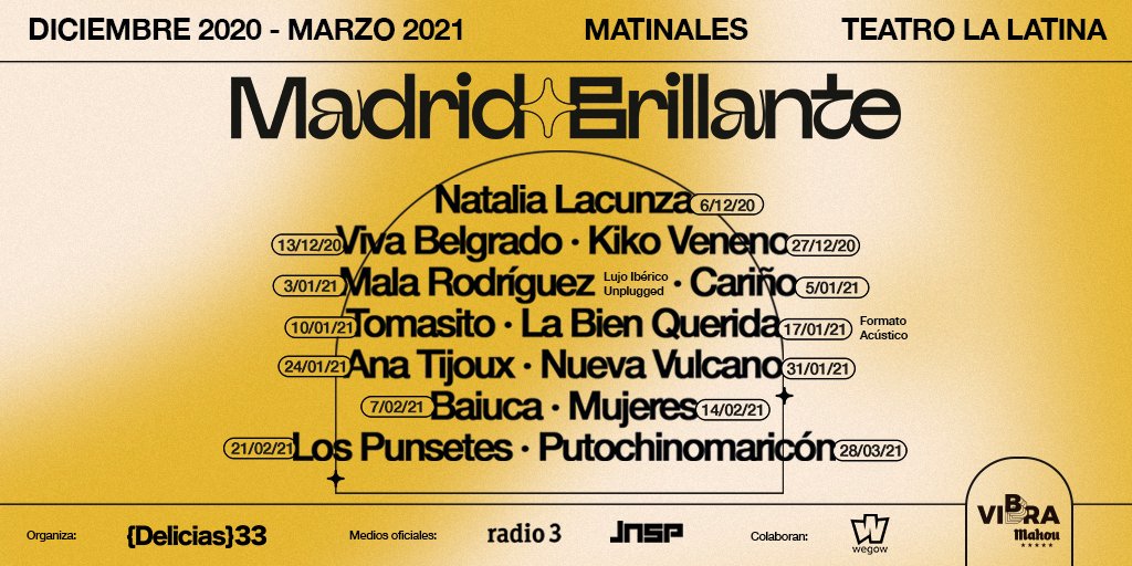 unclavoardiendo's tweet photo. ✨ Tenemos nuevo festival 👉🏽 @madridbrillante con un cartel muy top: @natalialacunza, @LaBienQuerida, @malarodriguez, @cariniopop, @KikoVeneno, @lospunsetes y muchos más.

#CulturaSegura https://t.co/u5rxeQRXpx