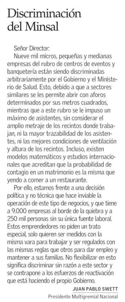 Discriminación del Minsal a Emprendedores y Mipymes