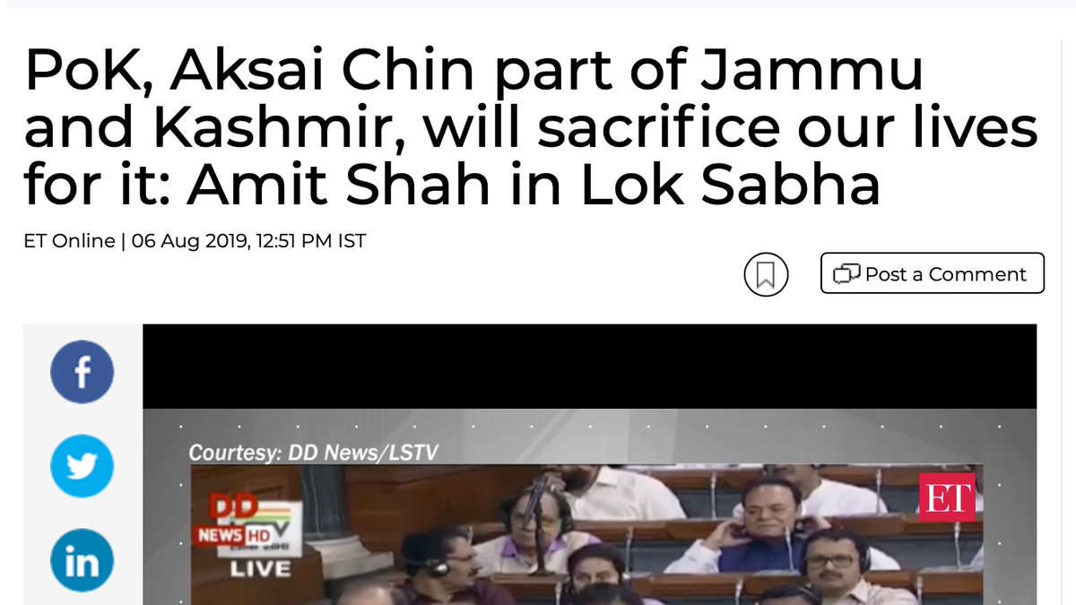 This one is from your slightly dumber friend  @AmitShah. Just short of a declaration of war made on the house floor. As if just another election speech.And yes. He sacrificed lives. Not his or his family's. But of our soldiers. And he sacrificed a part of Ladakh too. 3/n