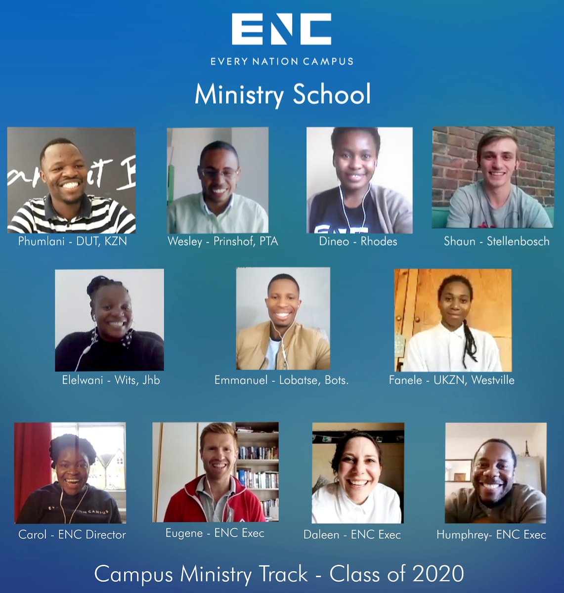 ENCampusSA's tweet photo. We are so proud of the class of 2020 Campus Missionaries who are serving and leading in campus ministries around Southern Africa and have recently completed the Campus Ministry Track of our Ministry School which this year happened online. https://t.co/IjOFm1Qkno