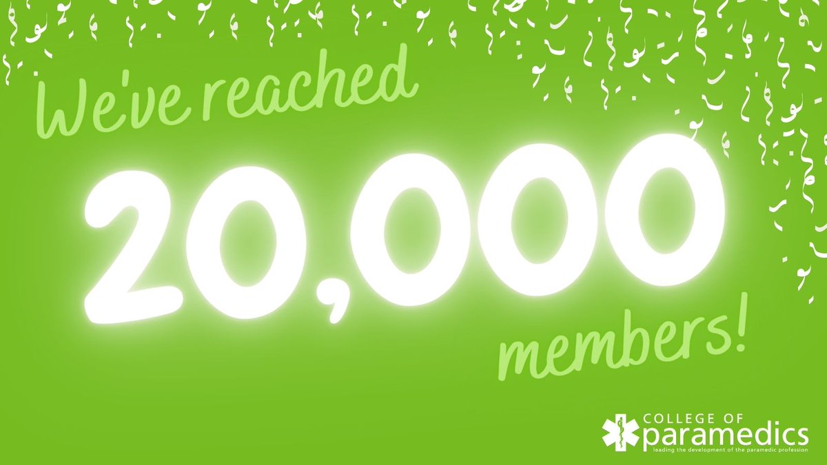 ParamedicsUK's tweet photo. This month, we celebrate reaching our 20,000th member milestone! We would like to thank all members for their continued support and commitment to the work that we do on their behalf. #DevelopingtheProfession https://t.co/apMNWDydzY