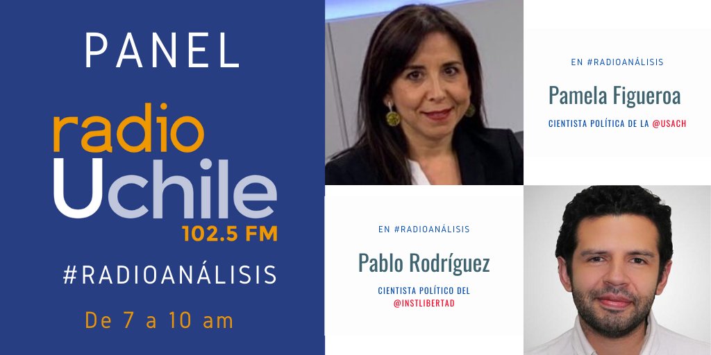 AHORA en el panel de #Radioanálisis conversamos con la cientista política de la <a href="/usach/">Universidad de Santiago de Chile</a>, Pamela Figueroa (<a href="/pfigueroarubio/">Pamela Figueroa 🌱</a>) y el cientista político del <a href="/InstLibertad/">Instituto Libertad</a>, Pablo Rodríguez (<a href="/mpablor/">Pablo Rodríguez N.</a>). 

📻 102.5 FM
💻 radio.uchile.cl
