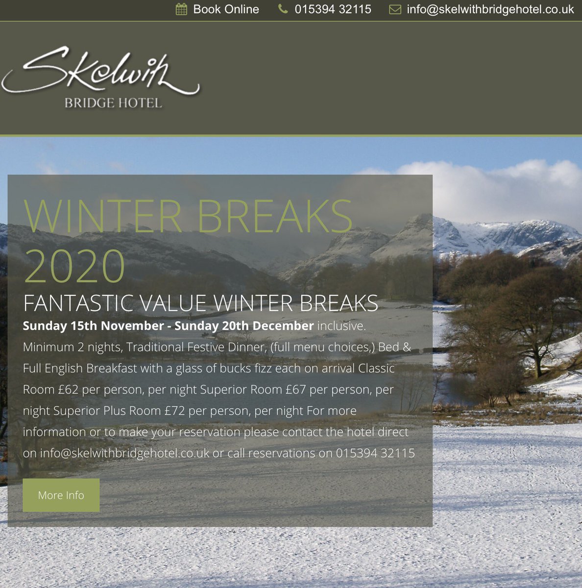 Skelwith_Bridge's tweet photo. A huge thank you to our wonderful guests &amp; our amazing team, we will see you all again in December ⛄️ #LakeDistrict https://t.co/B7wTz3hxck