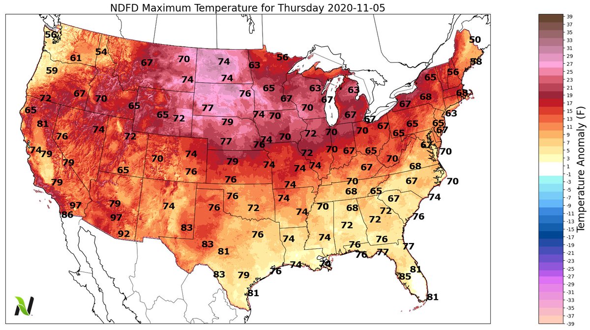 snodgrss's tweet photo. Ag Forecast for Nov 5, 2020

https://t.co/SefHHpnK0H 

Update on Eta
Weak Subtropical Jet
Widespread Warmth Cont.
Deep Western Trough = Snow/Ice/Storms
Persistent Eastern Ridge 
Frost Potential in California's Central Valley
15-Day Soil Temp Outlook
La Nina / MJO and Brazil Rains https://t.co/aLfITiIiwh
