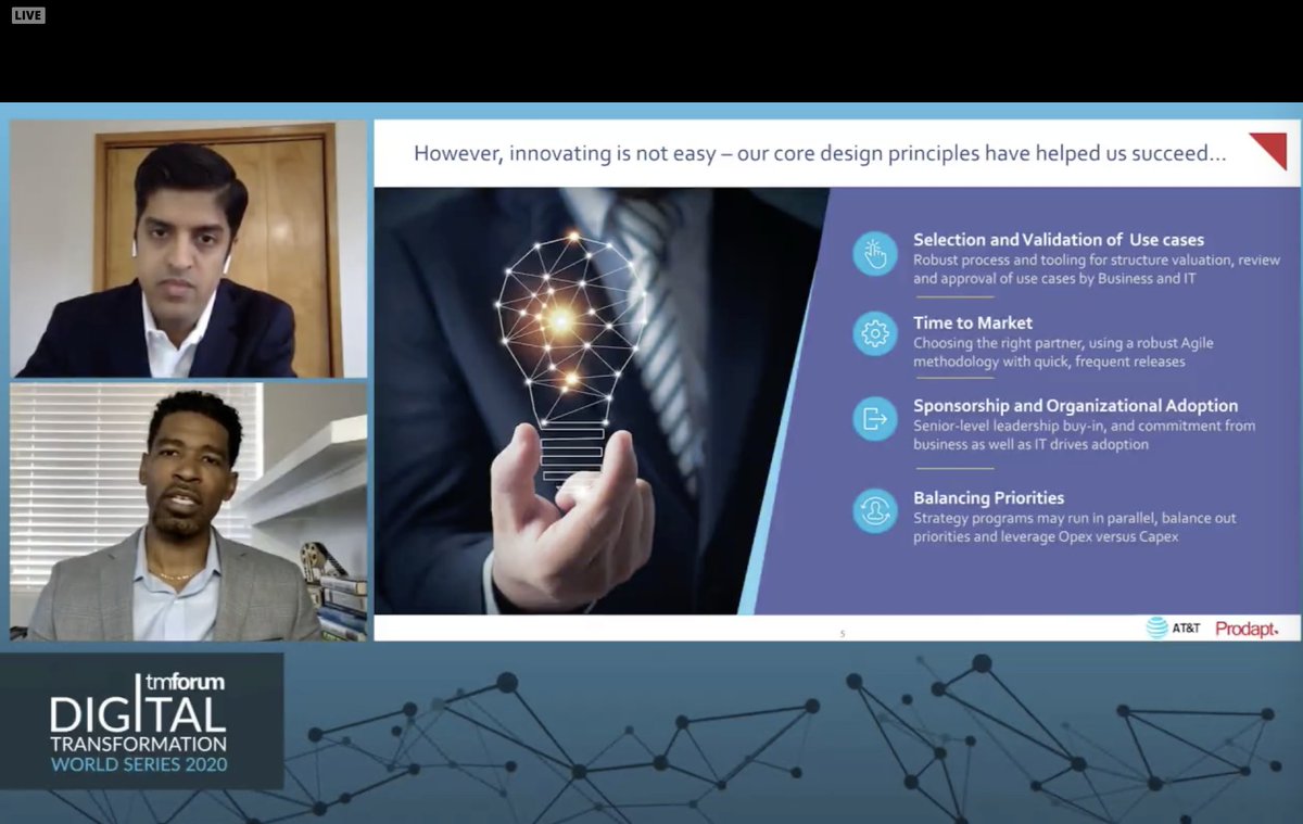 tmforumorg's tweet photo. Building a Hyperautomation factory: David C Williams, Director – Automation, Incentives &amp; Analytics, @ATT and Aravind Parthasarathy @Prodapt 
With AT&amp;T’s hyperautomation program, they’ve automated more than 70 different processes and 40 million tasks
#TMFDigital https://t.co/AuuRoEjrpp