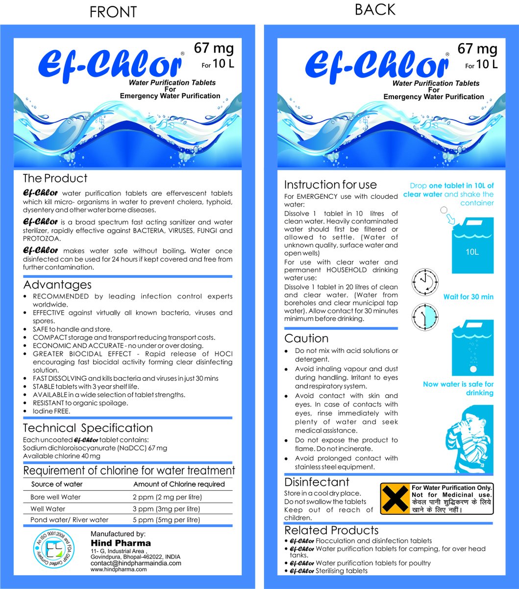 hindpharma's tweet photo. Ef Chlor is the world 's no.1 water purification tablets. They are effervescent tablets that kill microorganisms in the water to prevent cholera, typhoid, dysentery, and other water-borne diseases.
#Efchlor #waterpurificationtablets https://t.co/EY5MYxO1Ww