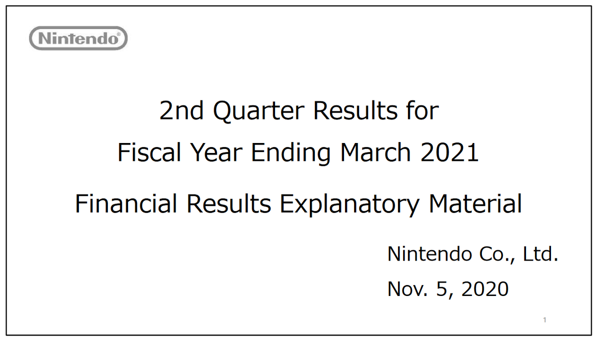 Here's the link for Nintendo's latest results for those so inclined. (A good distraction from, well, life this week.)I'll likely have more reactions later, after soaking it up throughout the morning.Thanks all. https://www.nintendo.co.jp/ir/pdf/2020/201105_5e.pdf