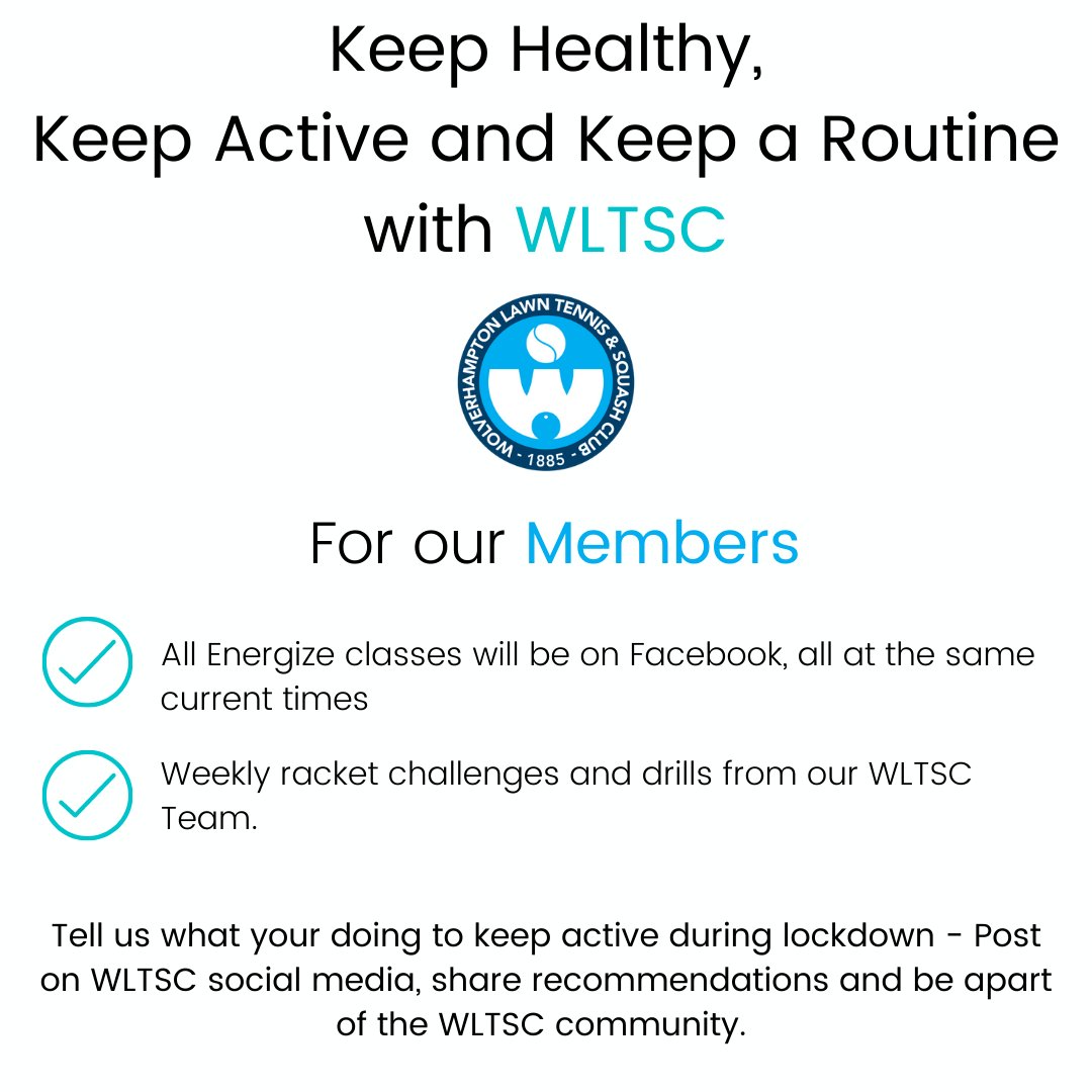 WLTSC's tweet image. WLTSC - Keeping a routine through lockdown. 

Energize Classes will be on a separate Facebook Group. Link below:

ow.ly/eSfC50CccPG

Racket skills and drills will still remain on the WLTSC page.

#keeparoutine#teamwltsc