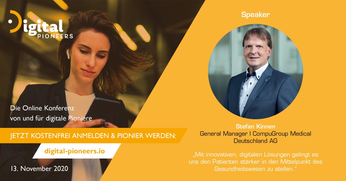 "Mit #innovativen, #digitalen Lösungen gelingt es uns den Patienten stärker in den Mittelpunkt des #Gesundheitswesen zu stellen."

Diesen spannenden Ansatz wird <a href="/StefanKinnen/">Stefan Kinnen</a> in der Online-Konferenz **Digital Pioneers** am 13. November 2020 genauer erläutern. Wir sind gespannt!