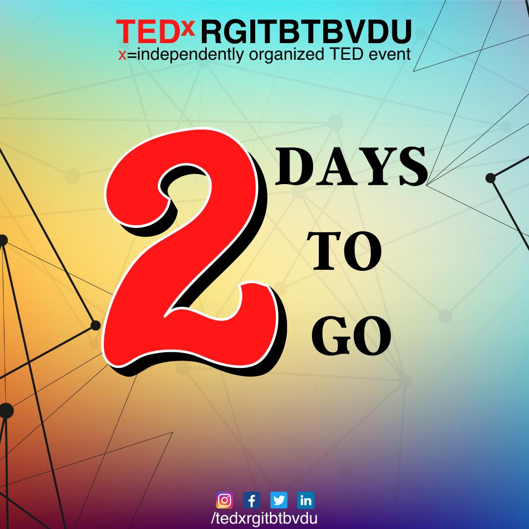 tedxrgitbtbvdu's tweet photo. Only 2 days to go guys! Stay tuned!
 #tedx #tedx2020 #tedtalks #tedxtalks #virtualtedx #ideasworthspreading #tedxpune #leadership #success #inspiration  #newbeginnings #bvdu #rgitbt #registernow #linkinbio #2daystogo #bharatividyapeethpune #rgitbtbvdu #pune https://t.co/xoWfTDQUCk