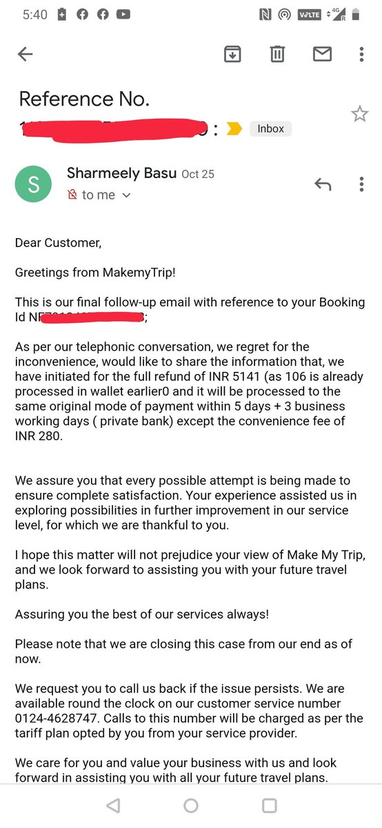 nehakoul07's tweet photo. @makemytrip after multiple follow ups and reassurnces MMt is still not refunding the money it recived from my cancelled flight. So pathetic !! https://t.co/MlNMSsSZ5q