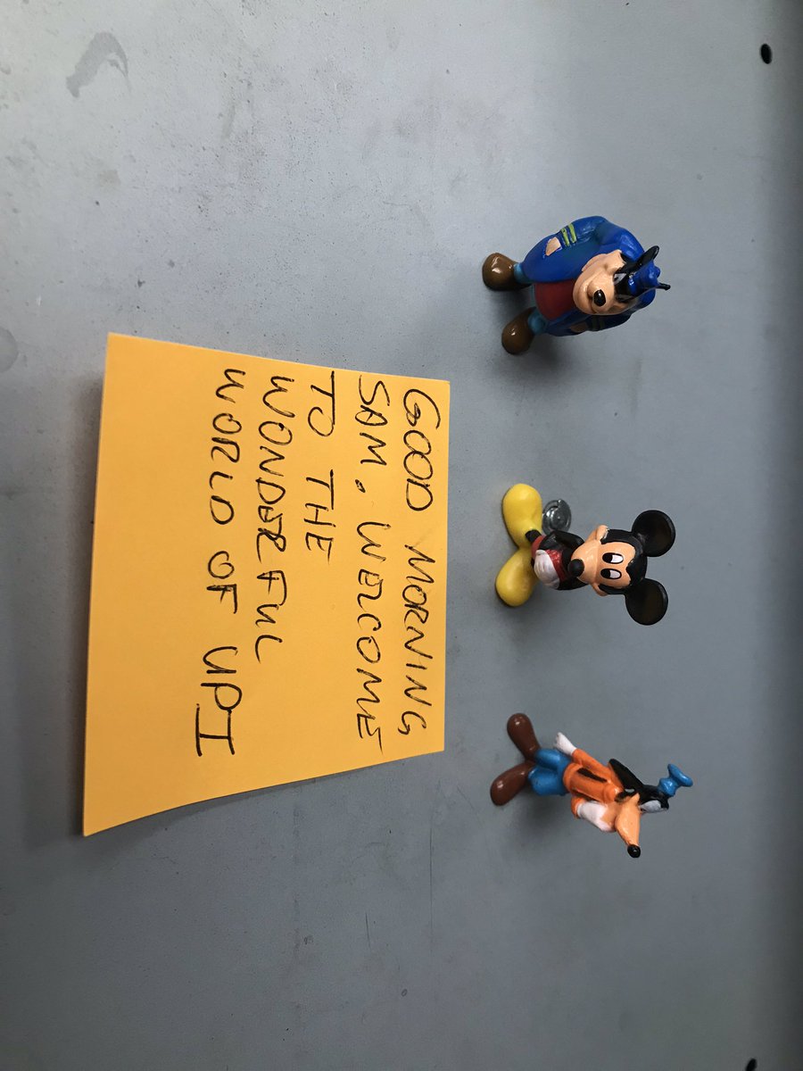 S_chase2's tweet photo. I am so glad my staff can find joy while they work. My night staff leaves one character a night, I’m not sure how many he has. Stay tuned to see my collection grow. #UPI #WorkFamily #UPICommunity #Joy #FunAtWork #MickeyMouse https://t.co/cI4rcxE6Ge