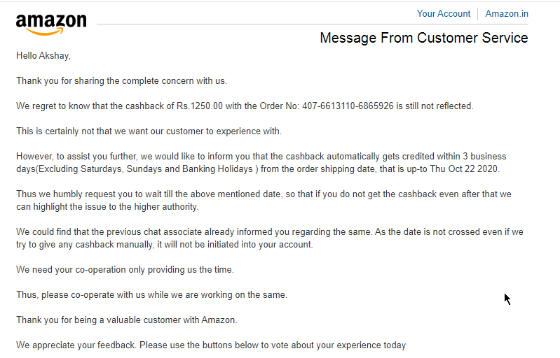AkshayMundada's tweet photo. @AmazonHelp Since last 2 weeks I am following up on the below response that I got, but no reply... https://t.co/HxcTLxU6Wd