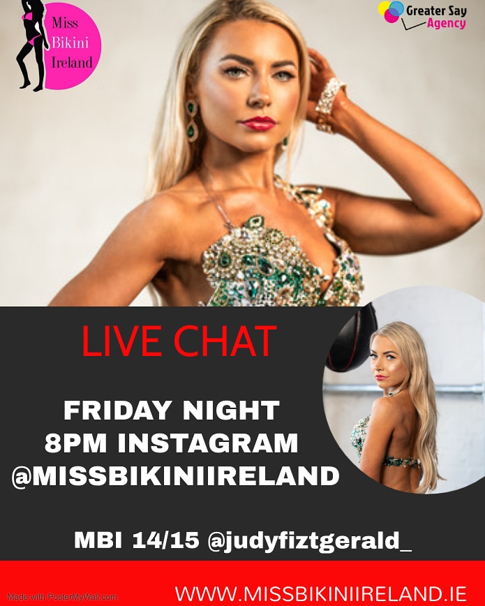 We will be joined by Miss Bikini Ireland 14/15 @judyfitzgerald_ this Friday at 8pm. Join us to hear exciting news about Judy's New Journey to date.

@greatersayagency
<a href="/swimsuitusa/">Swimsuit USA</a>

#missbikiniireland #mbifamily #swimsuitusainternational #greatersayagency #quinnhairbeauty