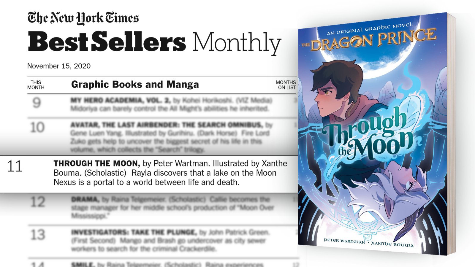 The Dragon Prince na platformě X: „You all made it happen! The Dragon Prince  OGN Through The Moon is a New York Times Bestseller! Best. Fans. Ever.  t.coRuwTH81LLl“  X