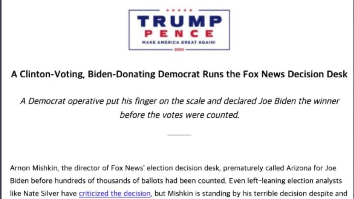 Predictably the Trump campaign and his supporters are going after Fox News. Its pivot from Trump is real and important because the network could stir up a lot of chaos and violence if it hyped the vote-counting conspiracies. But let's not forget a crucial fact ...