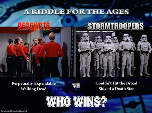 Don't get me wrong it was funny, but it completely kills the tension of the scene when our main character is trapped in a room, surrounded by people that can't hit the broad side of a barn. Why hide... you have armor and they can't hit shit!9/12