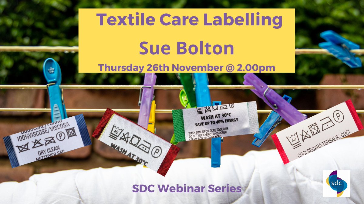 sdc_org_uk's tweet photo. #textiledesigners #textiletechnologists #learn the meaning of each of the textile care symbols, which are current and how #colourfastness can influence which to choose in our #nextwebinar #knowledge #expertise #education #colourscience #textiles #colour #Standards #webinarseries https://t.co/ayztmfaX1C