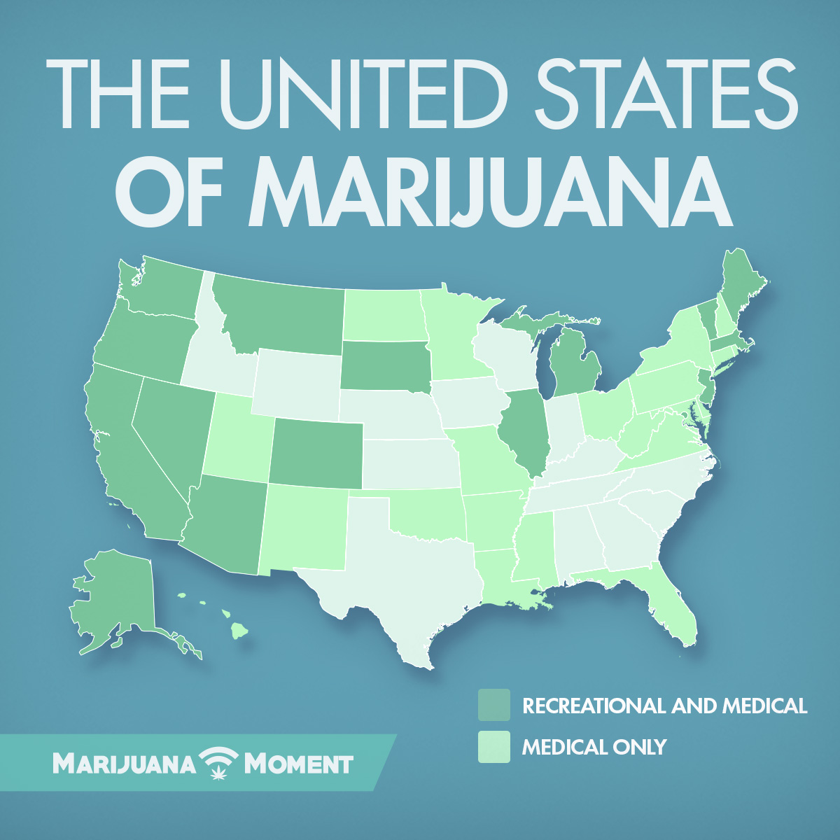 UPDATED: The new map of states with legal recreational or medical marijuana.

Stay tuned to marijuanamoment.net for all the latest cannabis news.
