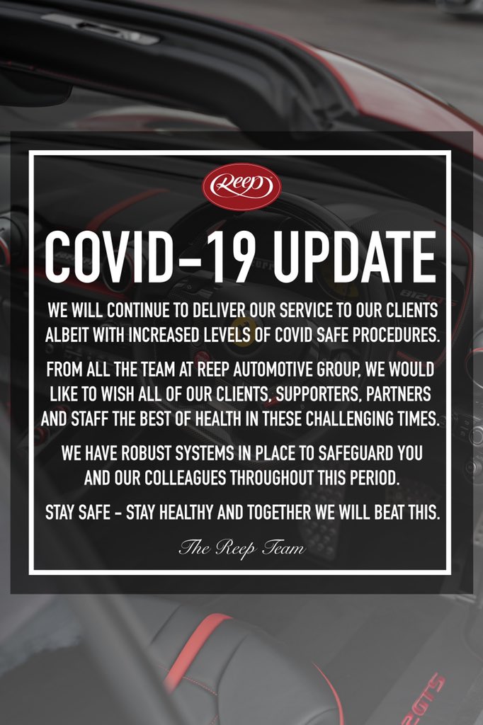 ReepGroup's tweet photo. From all of the team at Reep Automotive Group, we would like to wish all of our clients, supporters, partners and staff the best of health in these challenging times.🙏🏻

More information on our website: https://t.co/v60nNtnOhr https://t.co/ShJBVrECUZ
