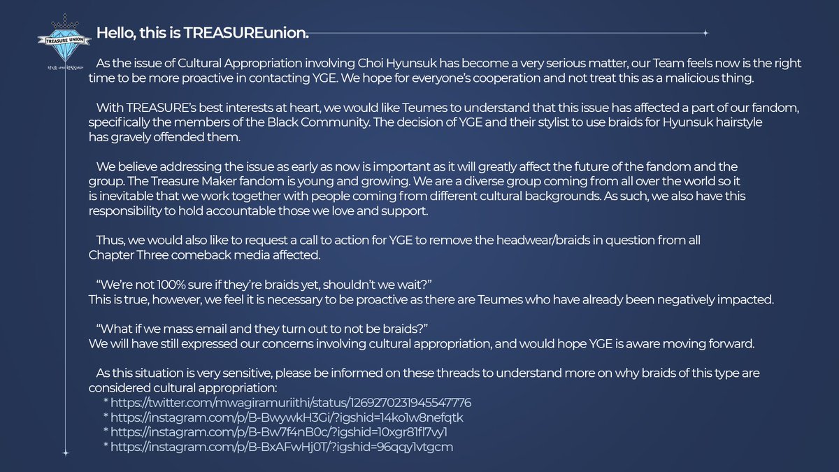 🚨MASS EMAIL NOTICE🚨 

We kindly ask for Teumes' participation in sending out this email to YGE. In hopes to educate the stylist team &amp; Treasure as early as possible to prevent the same issue to arise in the future. 

👉bit.ly/2I7z6Gl

#TREASURE <a href="/treasuremembers/">TREASURE</a>