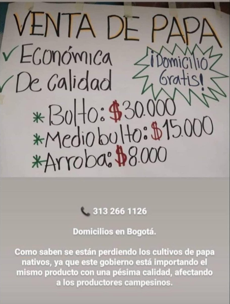 cringeforever's tweet photo. Hola amigos, no se si sepan pero a nuestros campesinos se les está dañando su producto ya que no tienen a quien venderle, les dejo este dato para que los ayudemos y comamos papita a la hora del almuerzo 💖✨ https://t.co/WTrXzdL4eP
