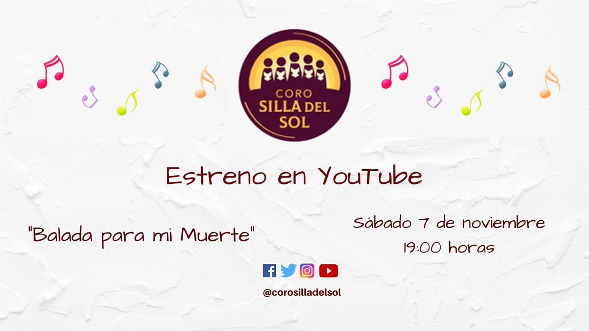 corosilladelsol's tweet photo. Con mucho orgullo, el @corosilladelsol prepara el #Estreno de su primer video grabado íntegramente a distancia. A las 19:00 horas del sábado 7 de noviembre, su canal de @YouTube emitirá "Balada para mi muerte", de Astor Piazzolla y en un arreglo coral de Néstor Zadoff. https://t.co/5Pizm6eGot