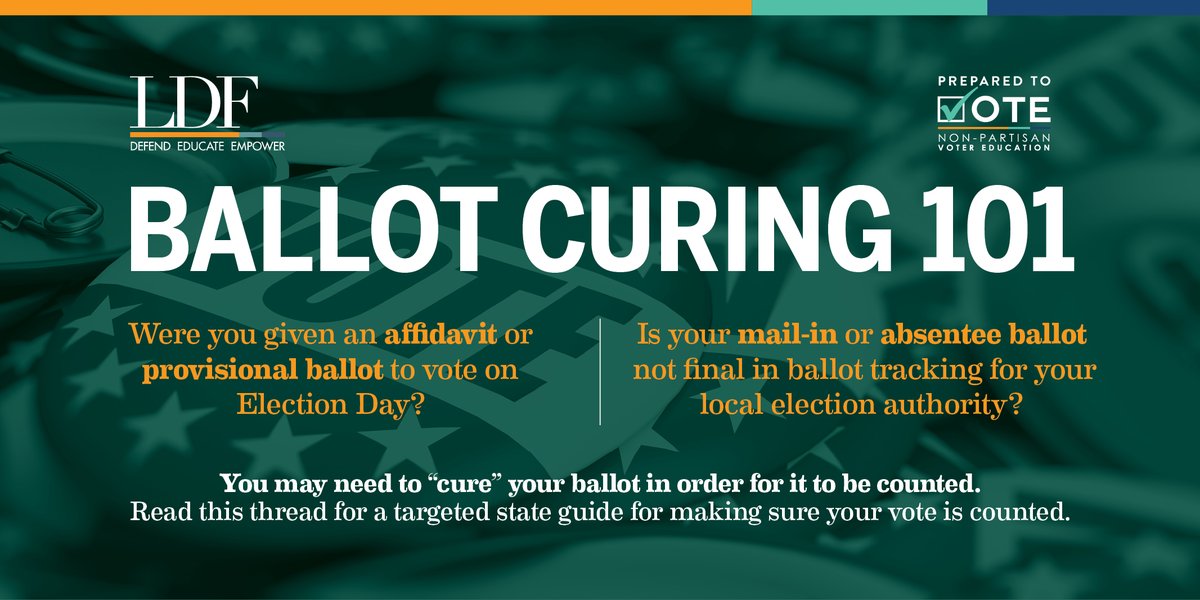 THREAD! We need to count every vote. If you voted by mail, absentee ballot or cast a provisional ballot on Election Day, you might need to “cure” your ballot to make sure your vote is counted. AL, FL, GA, MS, TX and SC, this is for you!