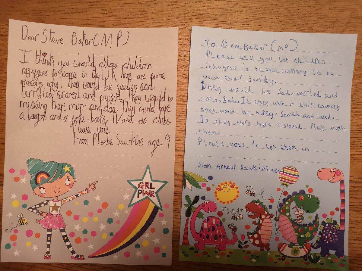 JSawkins's tweet photo. Letters to @SteveBakerHW ref allowing child refugees to be reunited with their families. Inspired by Ahmet who we loved reading about. @OnjaliRauf @VIPreading #AhmetsFriends #dubsamendment #LordsAmendment4 #family #reunite https://t.co/PRSjklmvhq