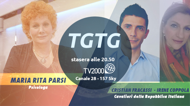 TGtg TV2000 (@tgtgtv2000) on Twitter photo Gli eroi quotidiani del #Covid.
Questa sera a #Tgtg su #TV2000 (canale28-157 Sky) i nuovi Cavalieri della Repubblica <a href="/CristianFracass/">Cristian Fracassi</a> e Irene Coppola con la psicologa Maria Rita Parsi.
#3novembre Ore 20.50 conduce <a href="/FabioBolzetta/">𝐅𝐚𝐛𝐢𝐨 𝐁𝐨𝐥𝐳𝐞𝐭𝐭𝐚</a>.
In streaming su tv2000.it/live
<a href="/Quirinale/">Quirinale</a> Gli eroi quotidiani del #Covid.
Questa sera a #Tgtg su #TV2000 (canale28-157 Sky) i nuovi Cavalieri della Repubblica <a href="/CristianFracass/">Cristian Fracassi</a> e Irene Coppola con la psicologa Maria Rita Parsi.
#3novembre Ore 20.50 conduce <a href="/FabioBolzetta/">𝐅𝐚𝐛𝐢𝐨 𝐁𝐨𝐥𝐳𝐞𝐭𝐭𝐚</a>.
In streaming su tv2000.it/live
<a href="/Quirinale/">Quirinale</a>