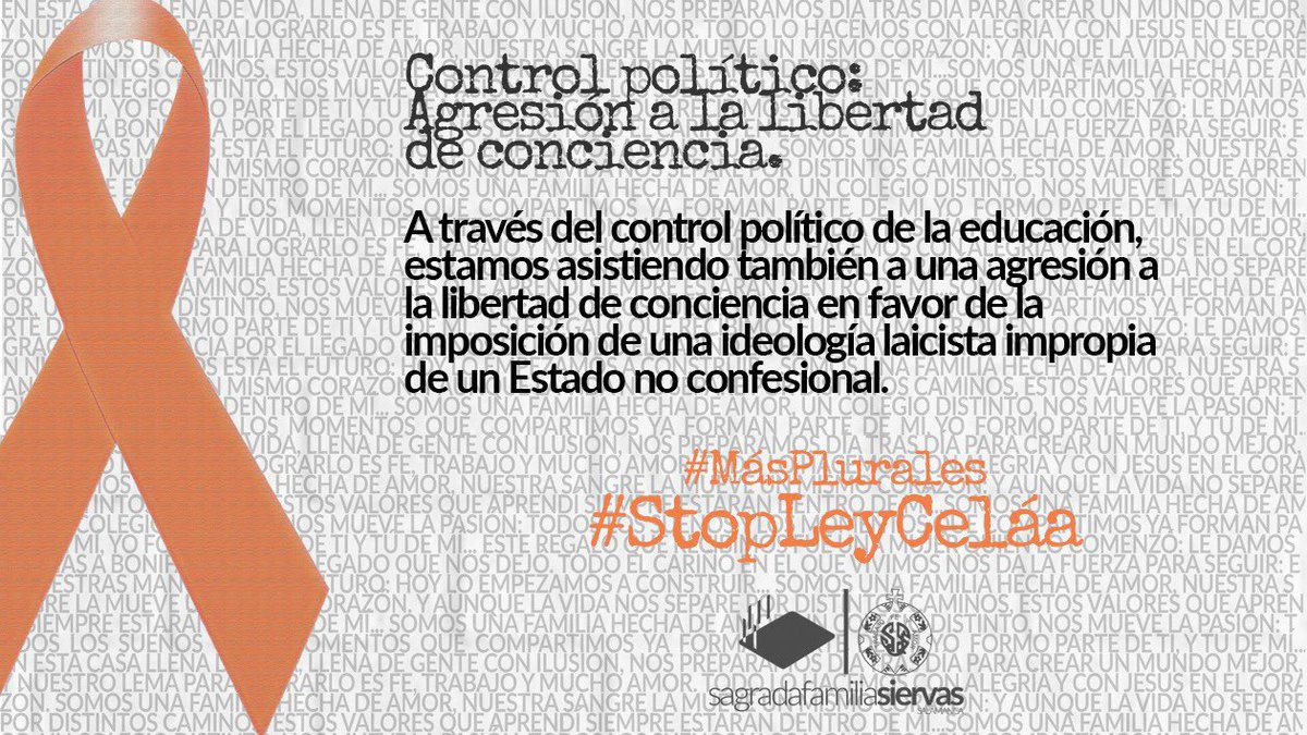 colegiossj's tweet photo. Agresión a la libertad de conciencia.
Con el control político de la educación, asistimos a una agresión a la libertad de conciencia en favor de la imposición de una ideología laicista impropia de un Estado no confesional. #MasPlurales #StopLeyCeláa @MasPlurales https://t.co/CUgYdm0W2Q